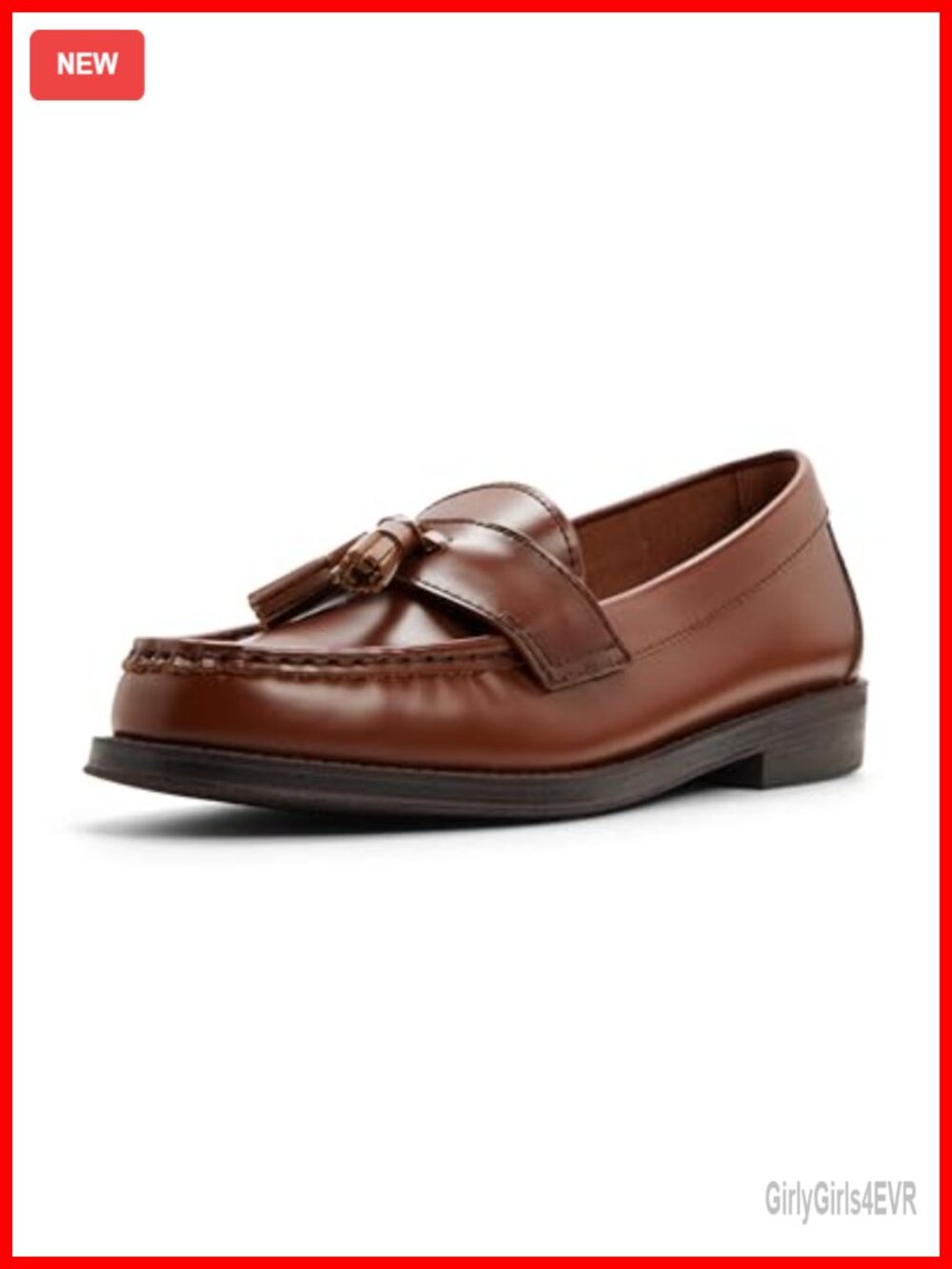 Womens Leather Tassel Loafer Pull-On Round Toe Flat Dress Shoe